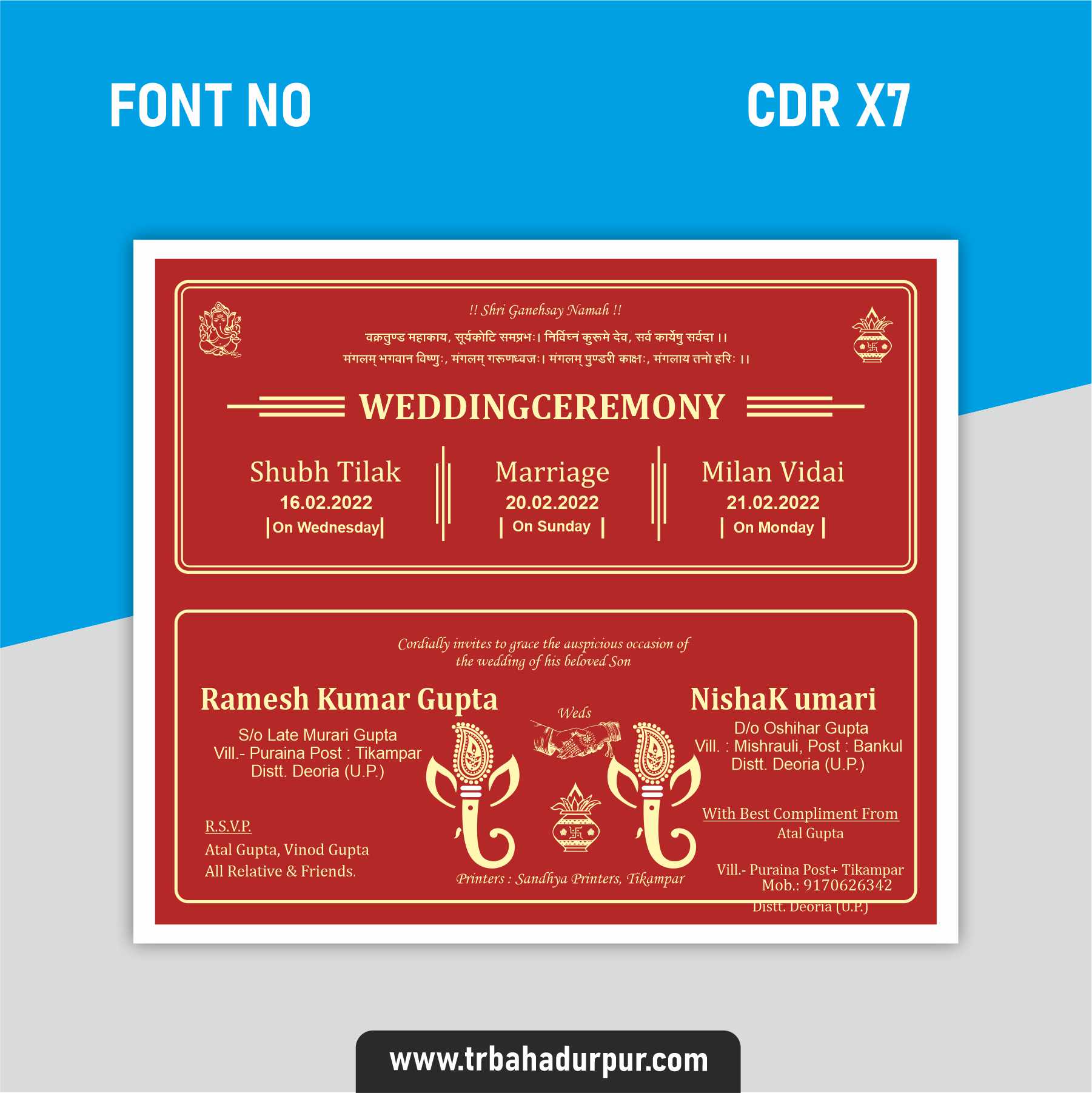 English wedding card Other Contri chhuthi ke liye