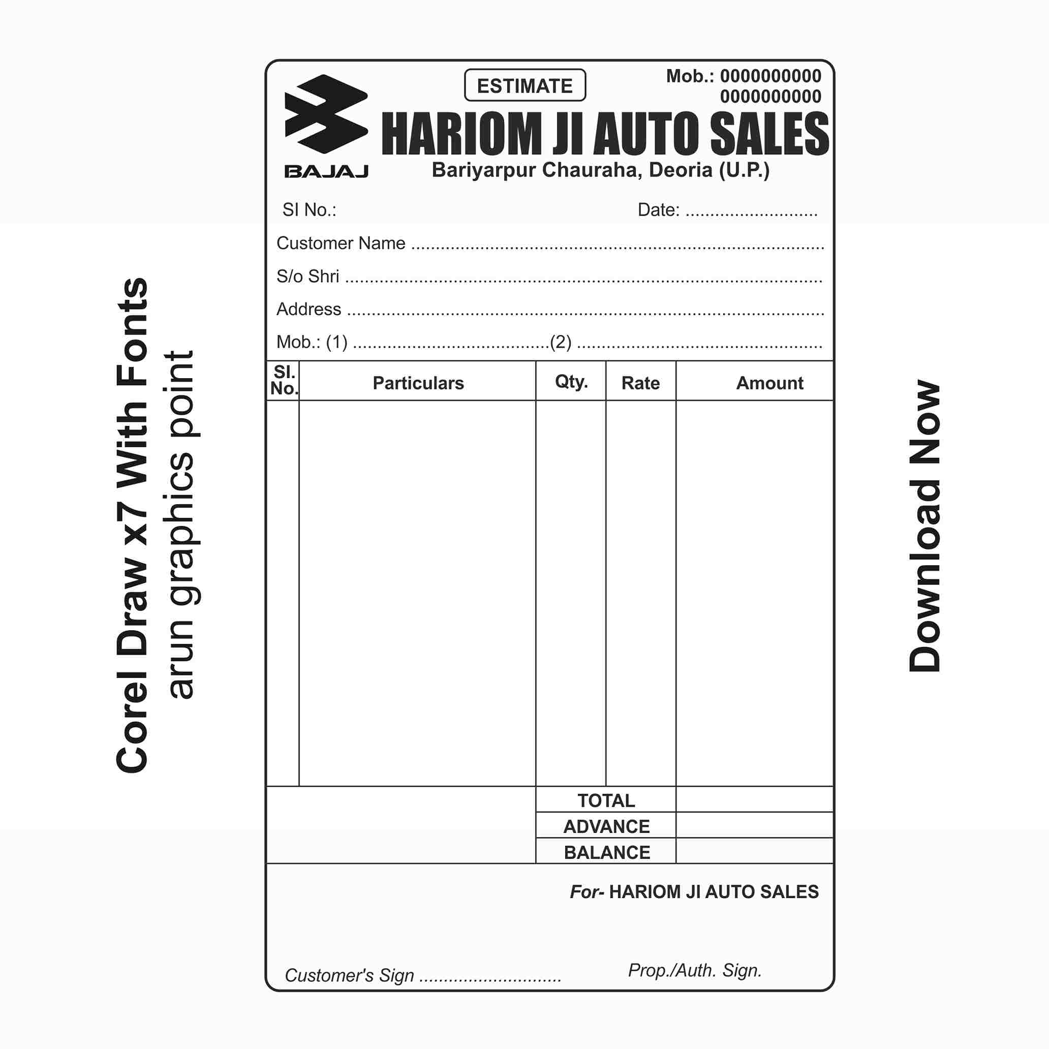 Hariom Ji Auto Sales Estimate Design