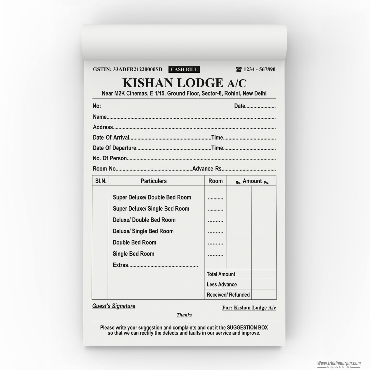 KISHAN LODGE A/C / HOTEL INVOICE BILL BOOK