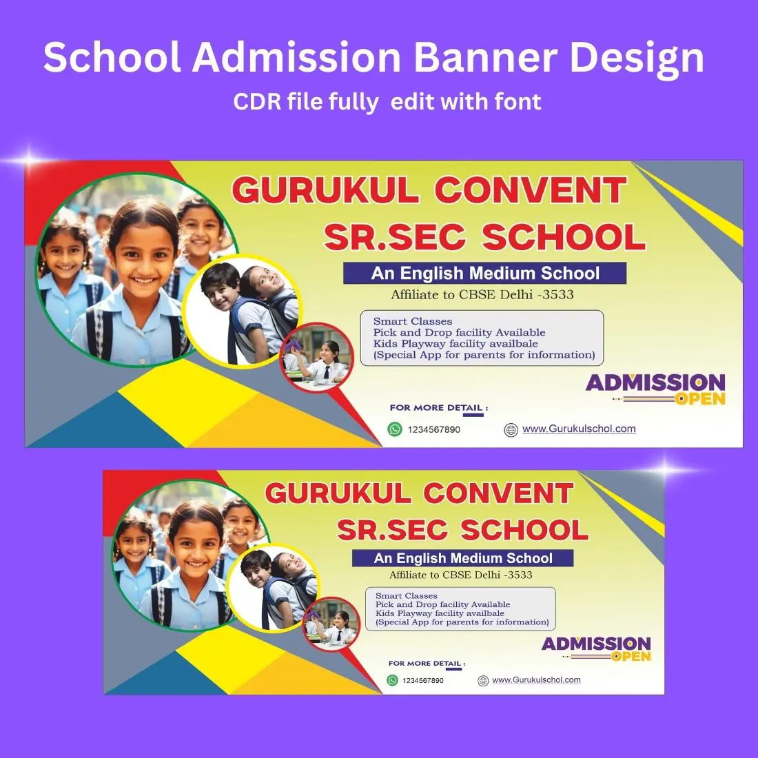 School Admission banner design cdr file with font