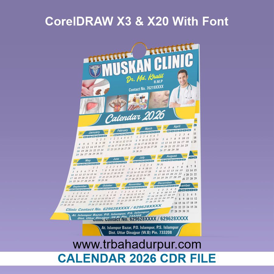 Doctor Clinic Calendar 2026 Design CDR File