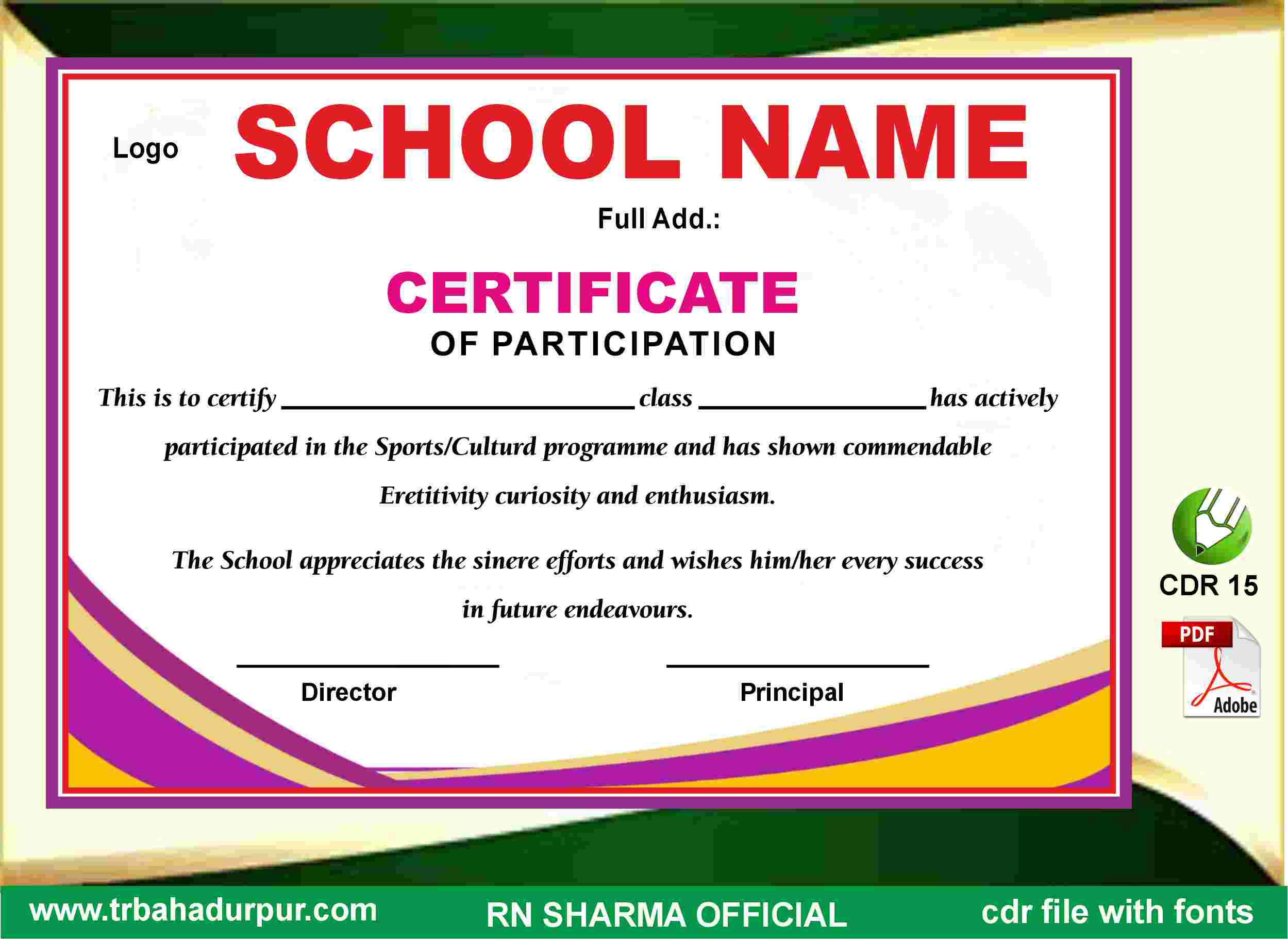 CERTIFICATE DESIGN School & Coaching CDR & PDF