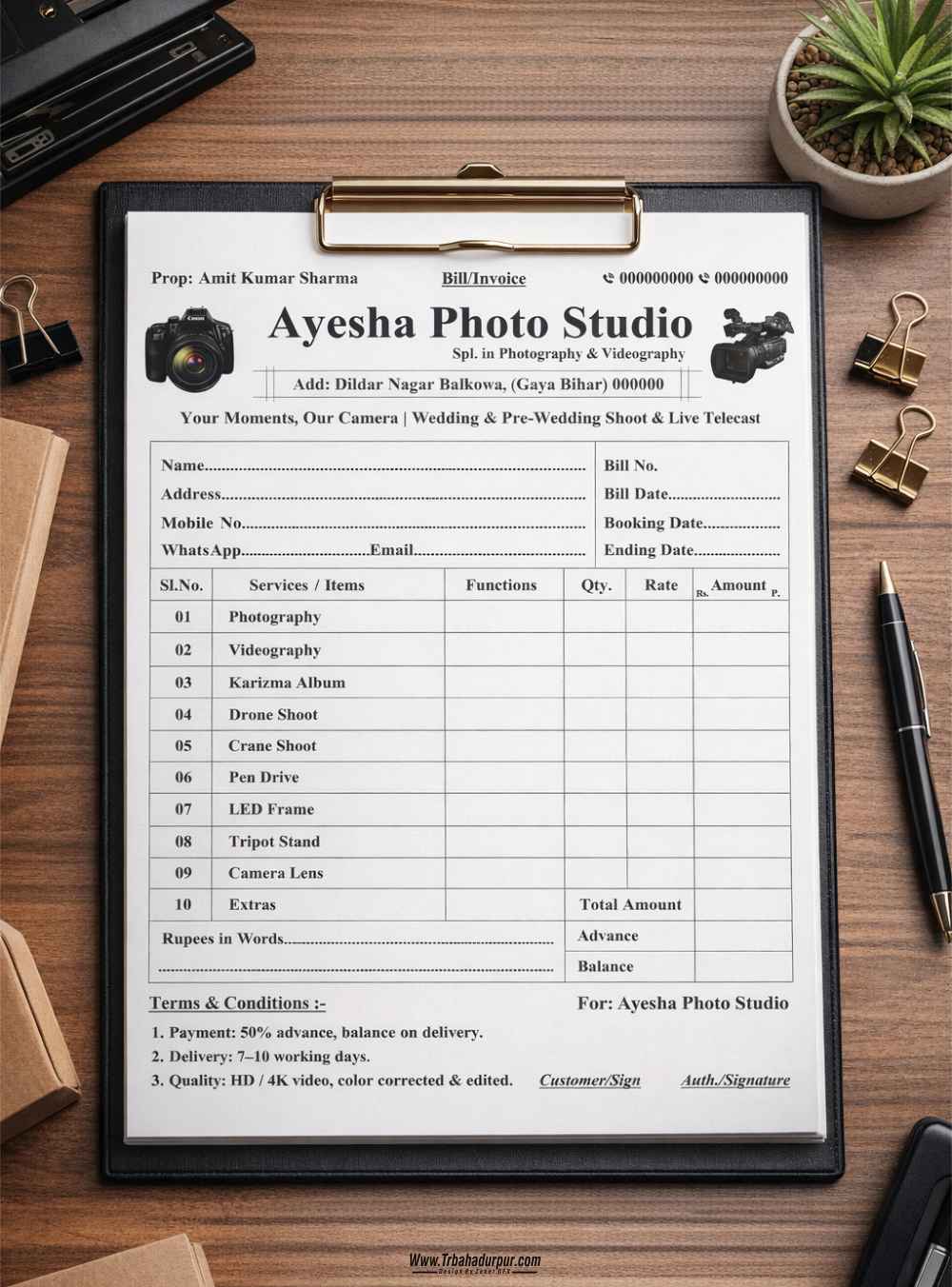 AYESHA PHOTO STUDIO INVOICE BILL BOOK DESIGN