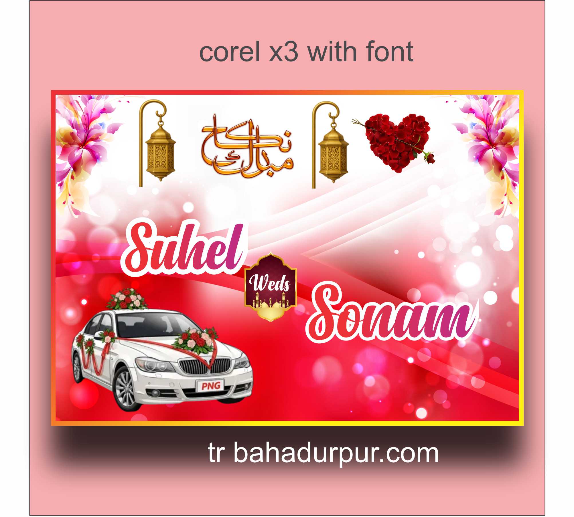 editable muslim marriage car poster design CorelDRAW