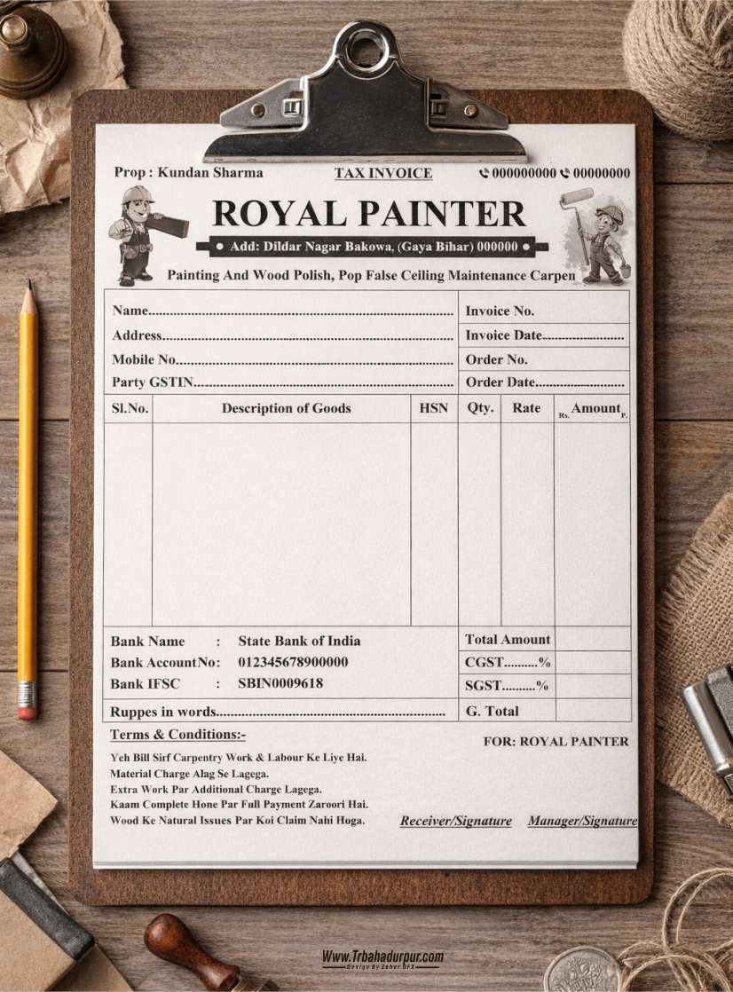 ROYAL PAINTER INVOICE BILL BOOK DESIGN CDR FILE